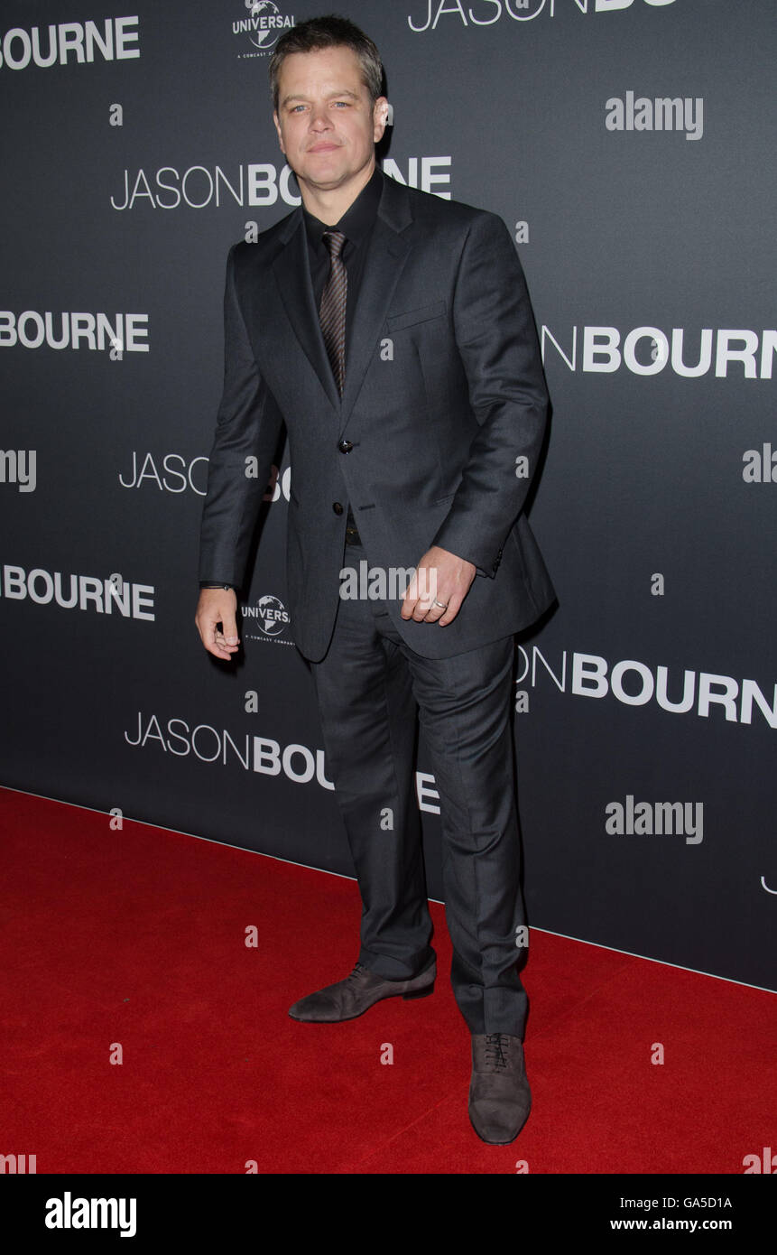 Sydney, Australia. 3rd July, 2016. Matt Damon and Alicia Vikander attend the Australian Premiere of Jason Bourne which took place at the Entertainment Quarter in Sydney. For the latest instalment of the multi-million dollar Bourne franchise, Matt Damon reteamed with Director Paul Greengrass in his most iconic role as Jason Bourne. Starring opposite Damon in the highly anticipated new chapter is Academy Award winner Alicia Vikander. Pictured is Matt Damon  Credit:  mjmediabox/Alamy Live News Stock Photo