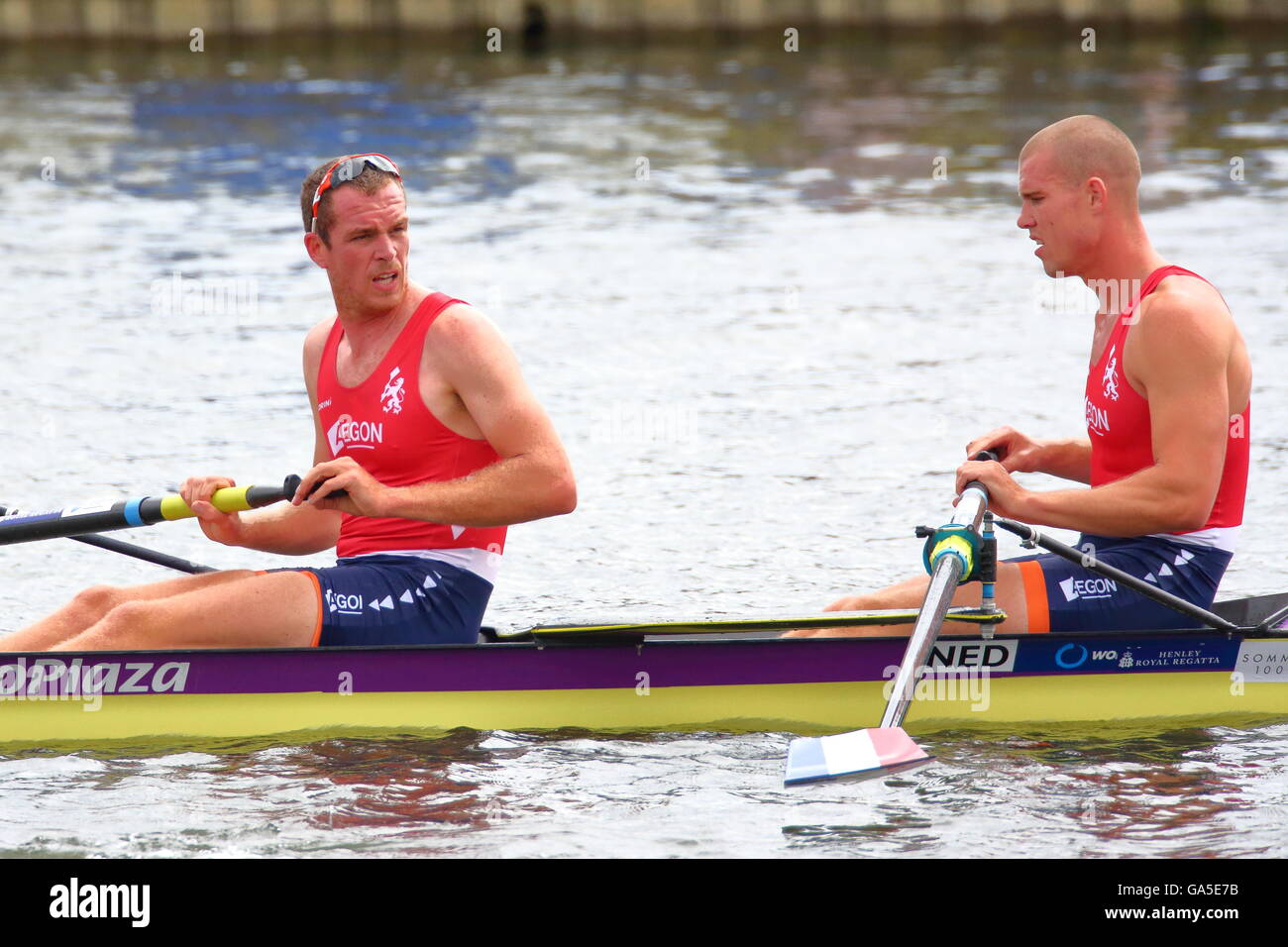 Rowers from all over the world came to the annual Henley Royal Regatta 2016. Hollandia Roeiclub wins their heat. Stock Photo