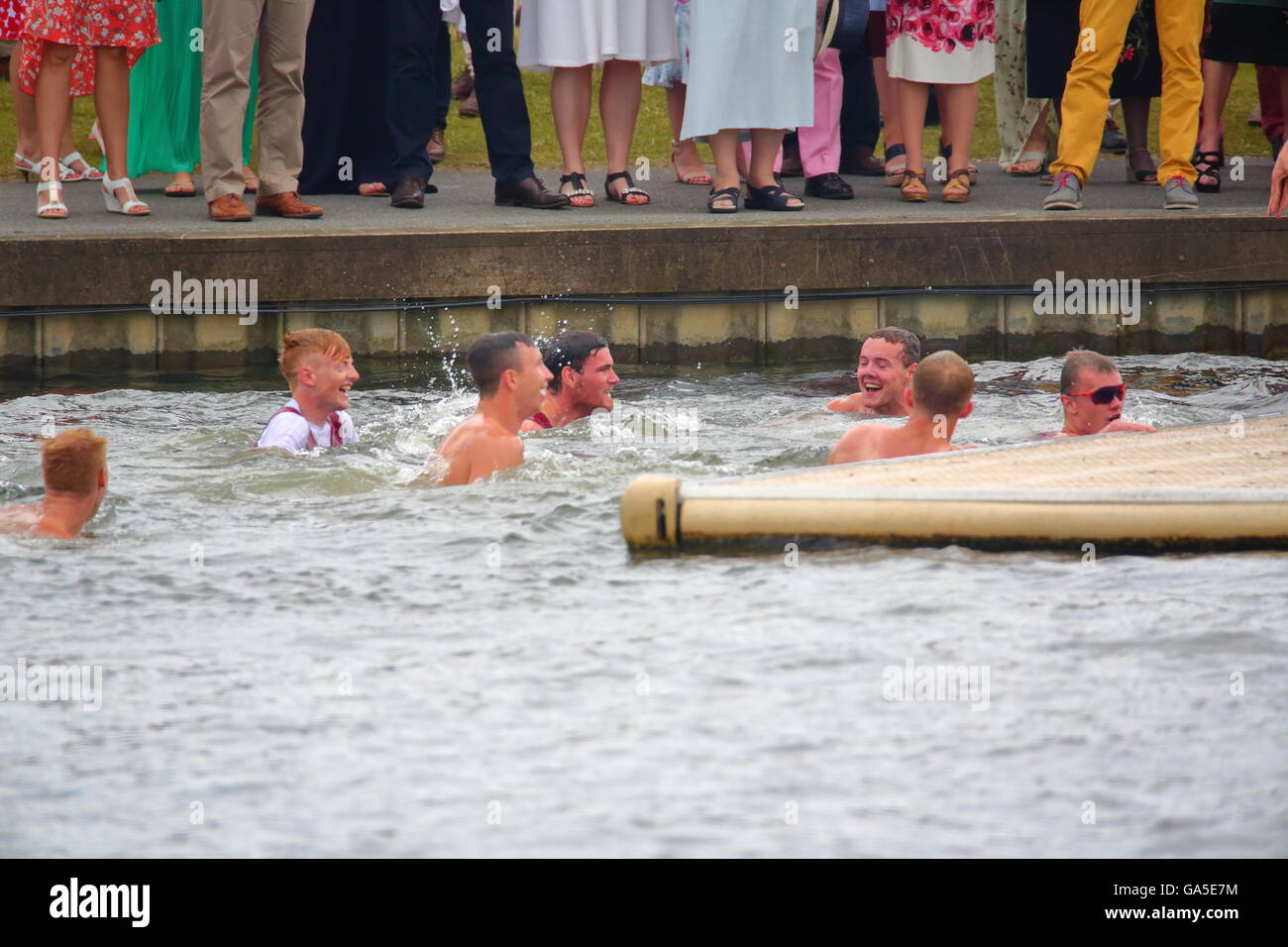 Rowers from all over the world came to the annual Henley Royal Regatta 2016. Oxford Brookes University celebrate their win. Stock Photo