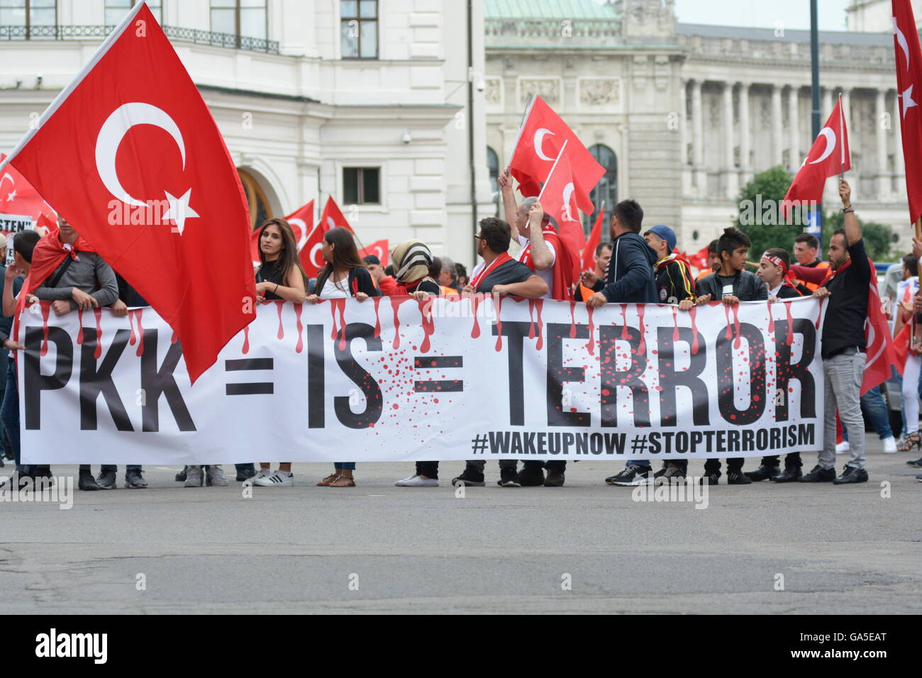Vienna, Austria. 3rd July, 2016. The Turkish community in Vienna protested at the Heldenplatz in Vienna against the PKK and IS terror . Credit:  Franz Perc/Alamy Live News Stock Photo