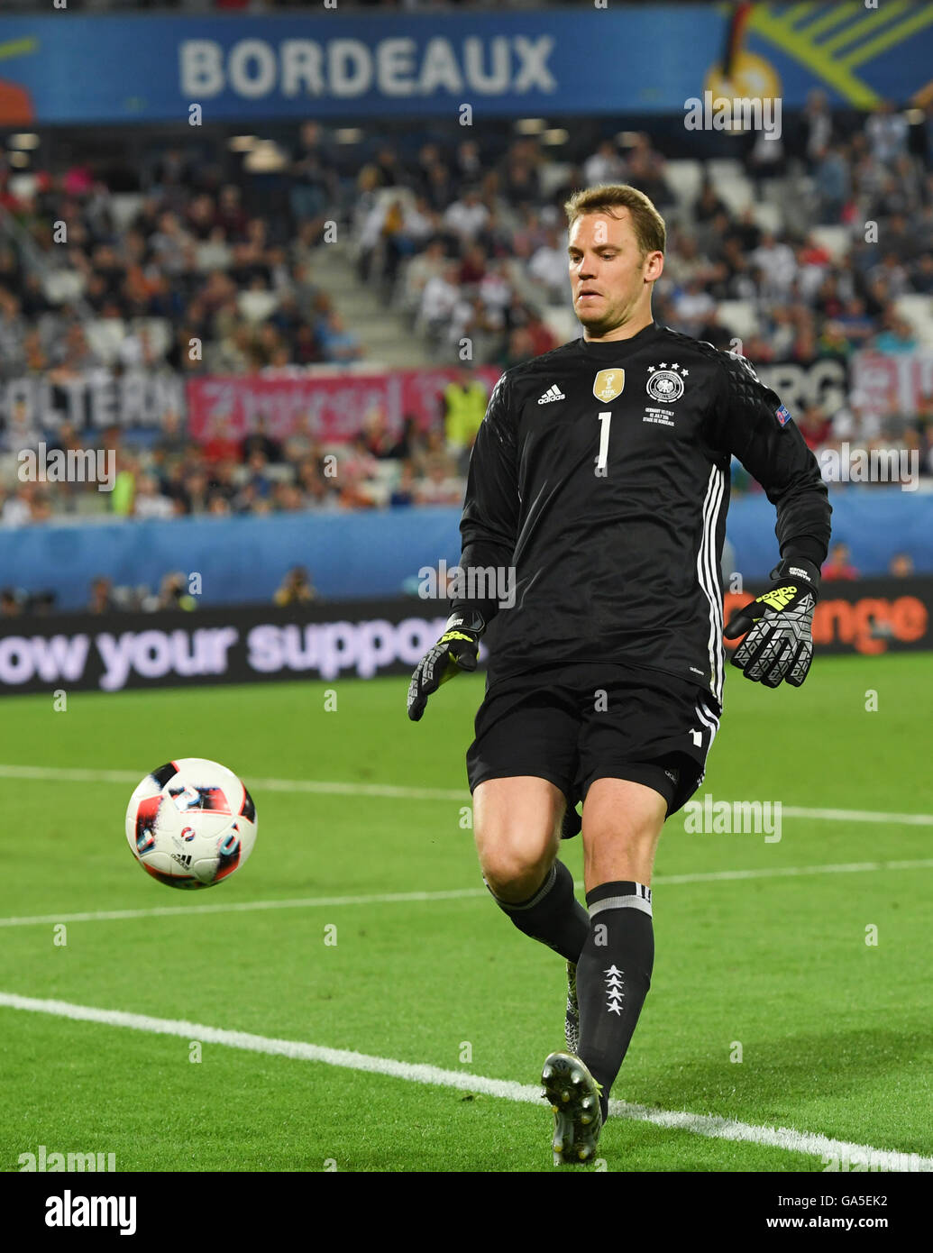 Bordeaux, France. 02nd July, 2016. Germany's goalkeeper Manuel Neuer in  action during the UEFA EURO 2016 quarter final soccer match between Germany  and Italy at the Stade de Bordeaux in Bordeaux, France,