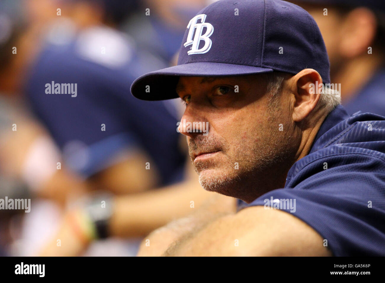 St. Petersburg, Florida, USA. 30th June, 2016. WILL VRAGOVIC | Times.Tampa Bay Rays hitting coach Derek Shelton (17) in the dugout during the game between the Detroit Tigers and the Tampa Bay Rays in Tropicana Field in St. Petersburg, Fla. on Thursday, June 30, 2016 © Will Vragovic/Tampa Bay Times/ZUMA Wire/Alamy Live News Stock Photo