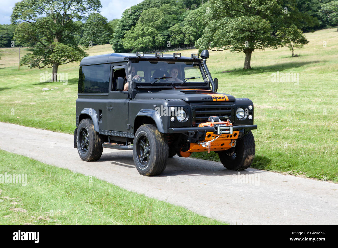 SWB Land Rover offroad 4x4 with snorkel & winch at Leighton Hall Classic Car Rally, Carnforth, Lancashire, UK.  3rd July, 2016.  The annual classic car rally takes place at the magnificent Leighton Hall in Carnforth in Lancashire.  The spectator event drew thousands of visitors to this scenic part of the country on the north west coast of England. Stock Photo