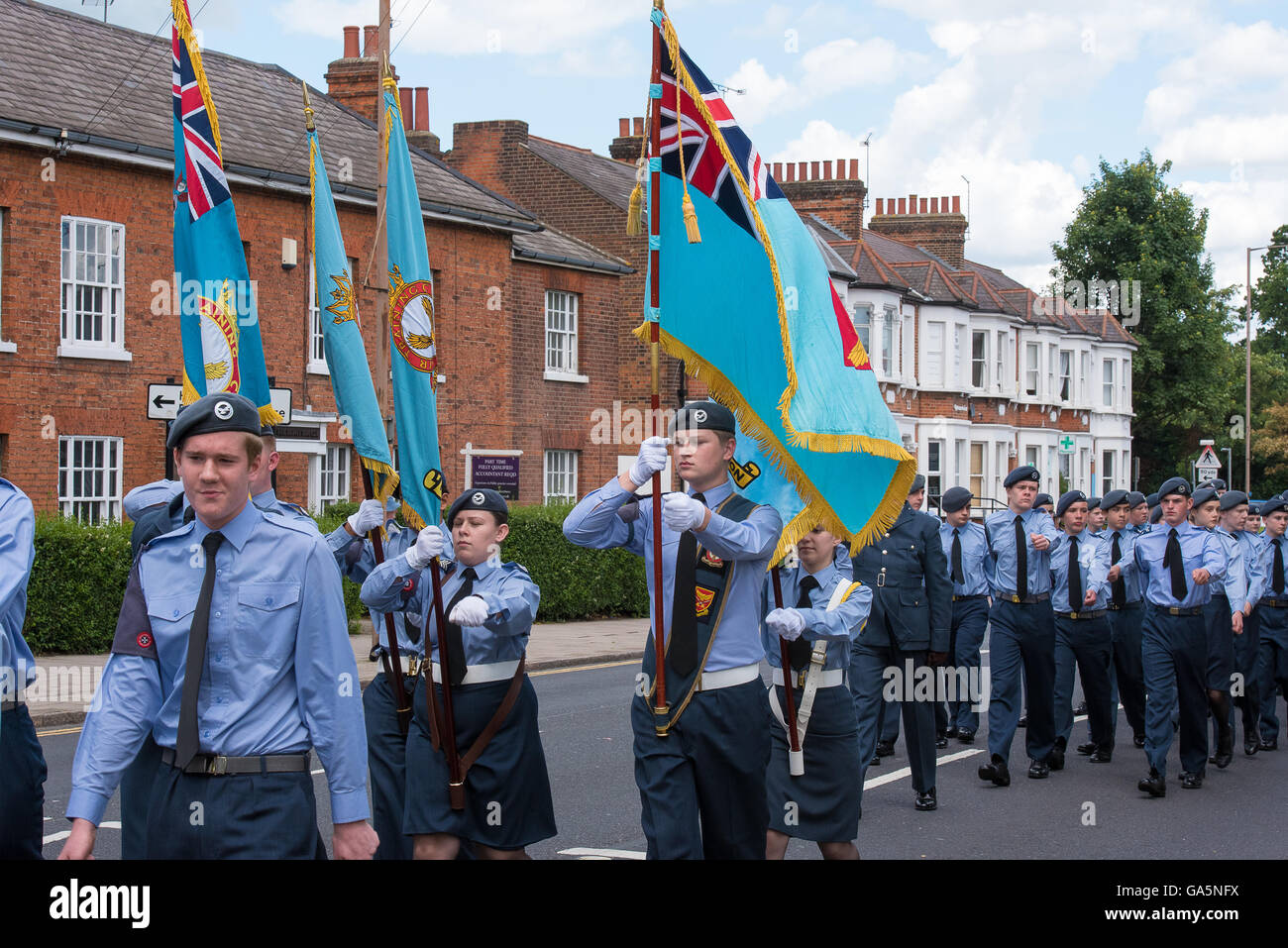 Brentwood Essex, 3rd July 2016, Airr Training Corps cadets of the Essex Wing march past on the 75th anniversary of the ATC Credit:  Ian Davidson/Alamy Live News Stock Photo