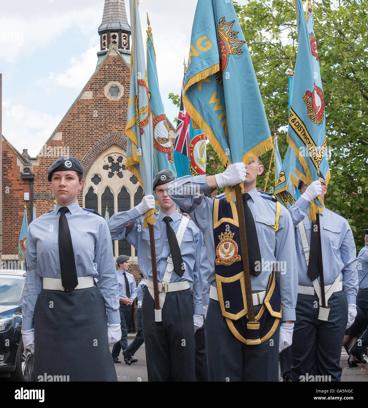 Brentwood Essex, 3rd July 2016, Airr Training Corps standards of the  Essex  Wing at the 75th anniversary of the ATC parade Credit:  Ian Davidson/Alamy Live News Stock Photo