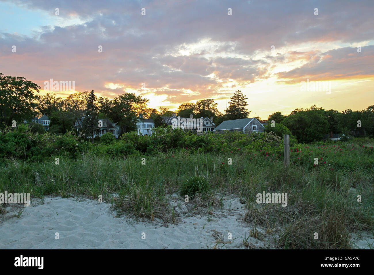 Sunset in Vineyard Haven, Martha’s Vineyard, Massachusetts Stock Photo