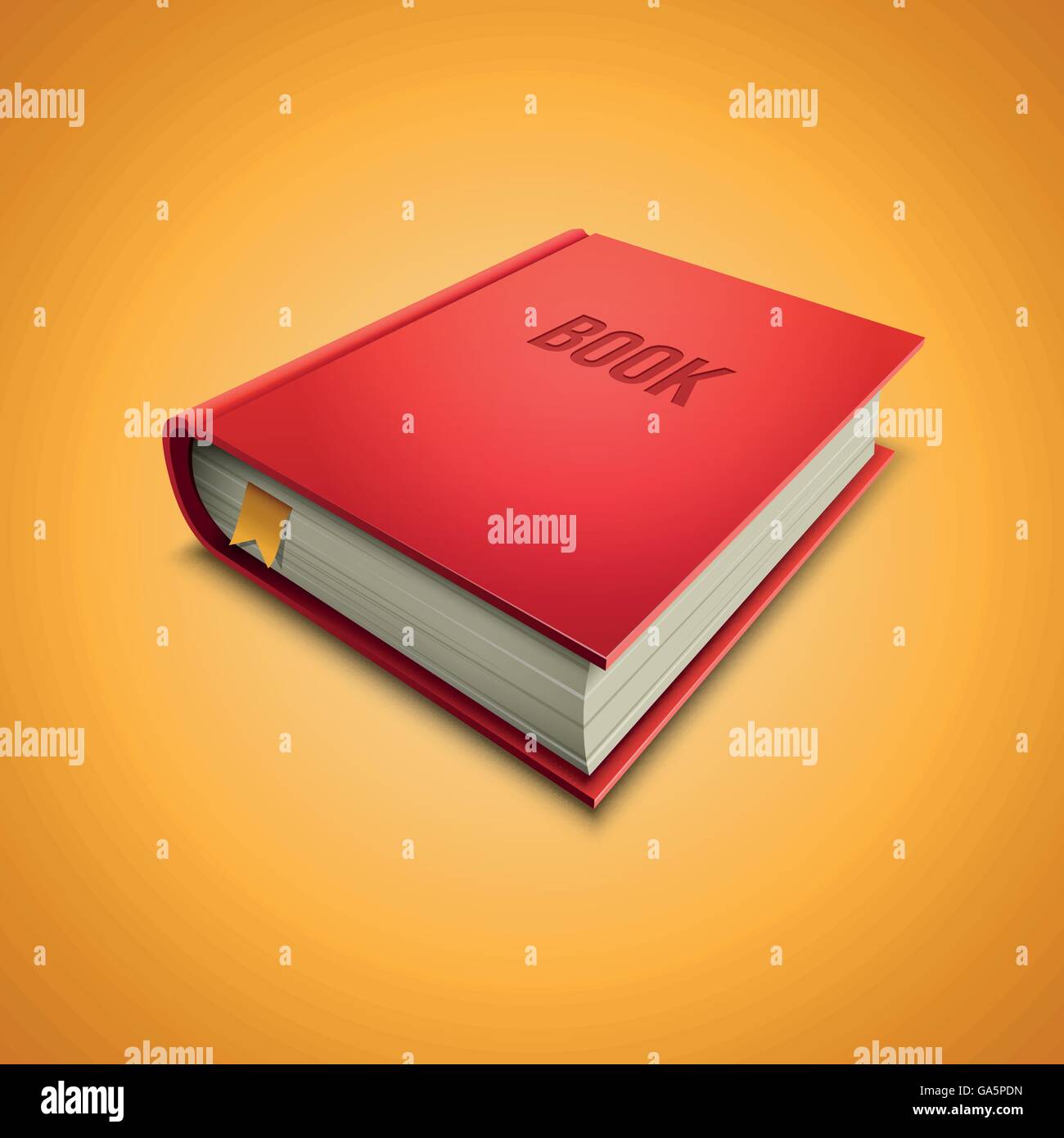 Vector illustration of red hardcover book on yellow background. Elements are layered separately in vector file. Stock Vector