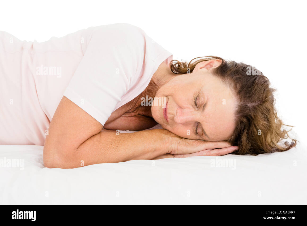 Woman sleeping on white sheet Stock Photo Alamy