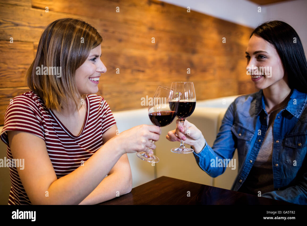 Female friends toasting wine Stock Photo