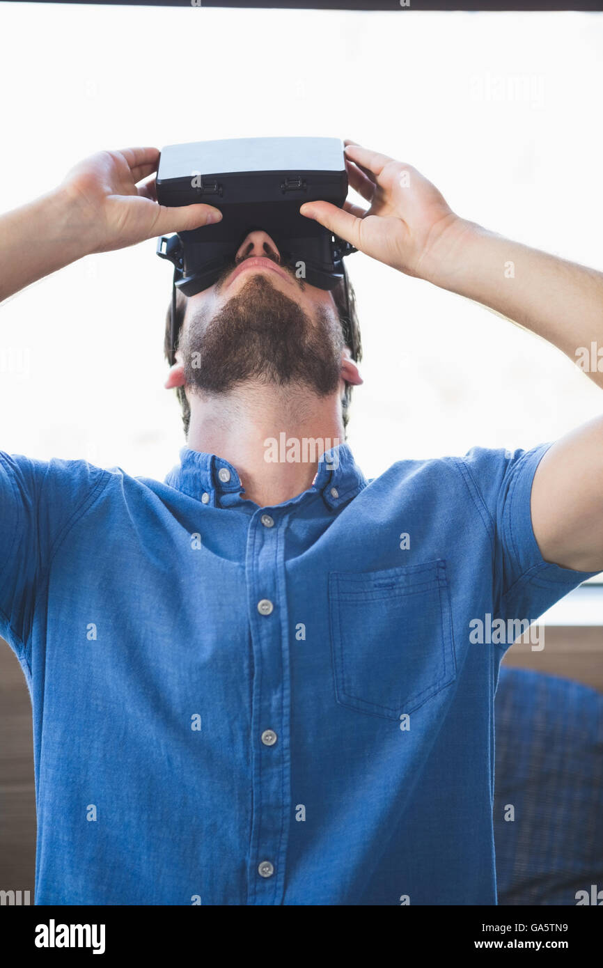 Close-up of man using virtual reality glasses Stock Photo - Alamy