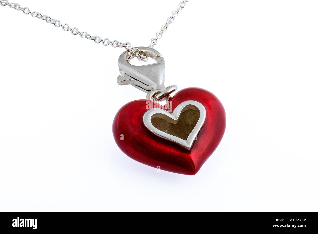 Red enamel painted heart necklace Stock Photo