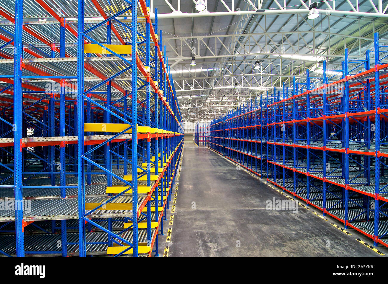 Warehouse storage, shelving metal, pallet racking systems Stock Photo