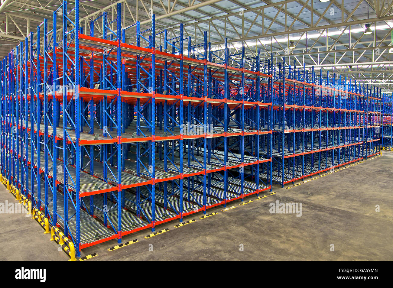 Warehouse storage, shelving, metal, pallet racking systems Stock Photo