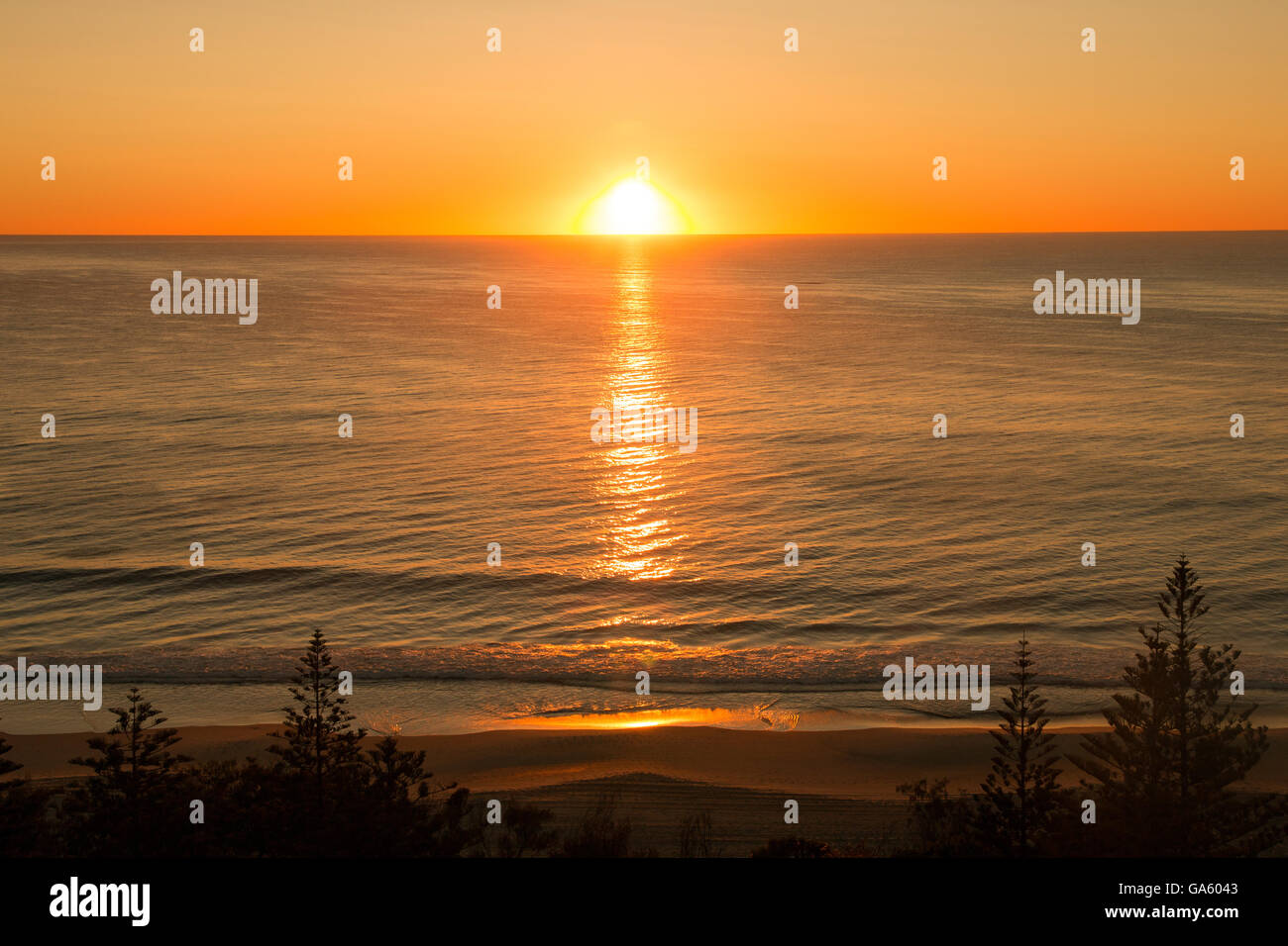 Sunrise over the beach and Pacific Ocean on the Gold Coast in Australia