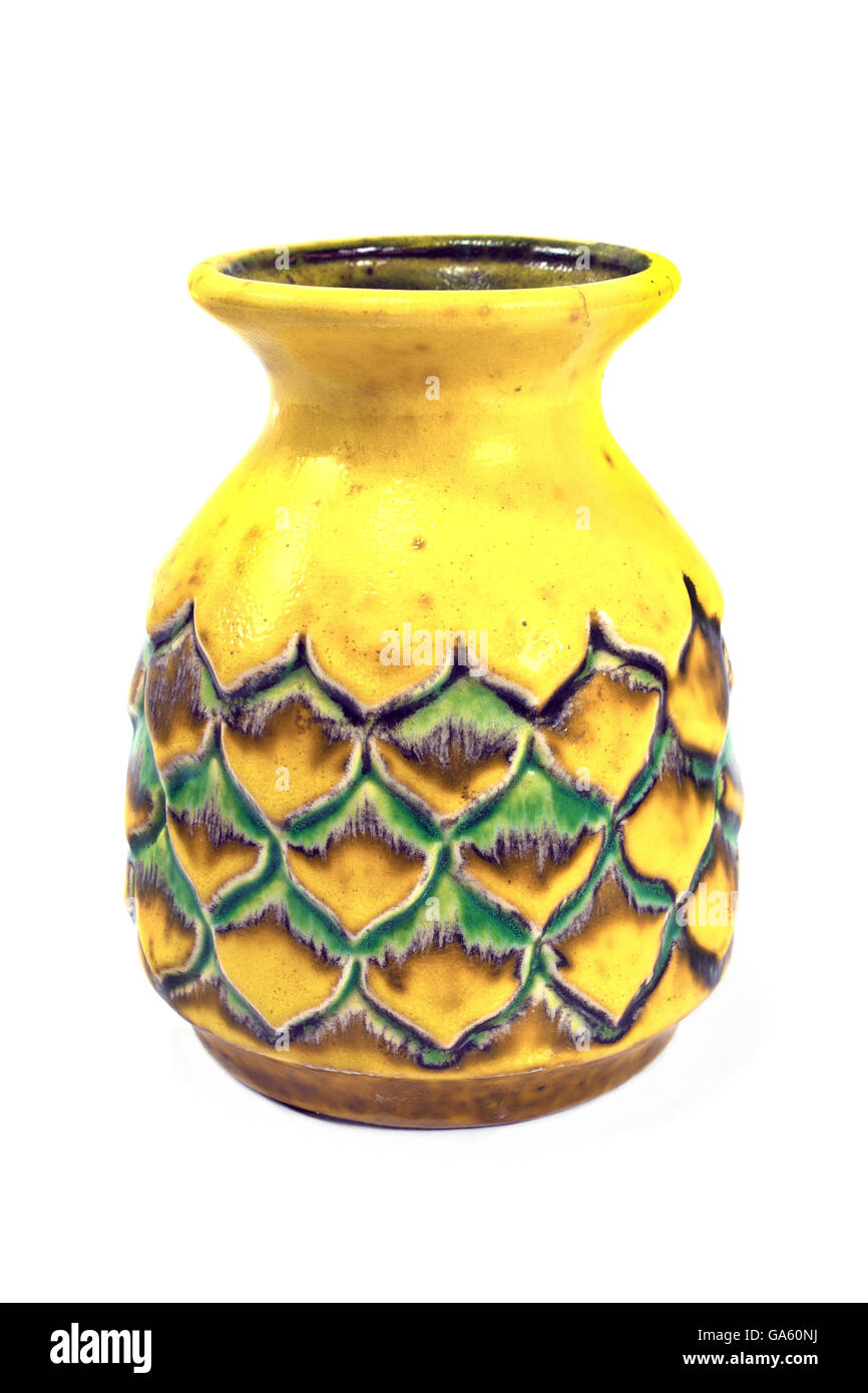 Old ceramic vase isolated on white Stock Photo
