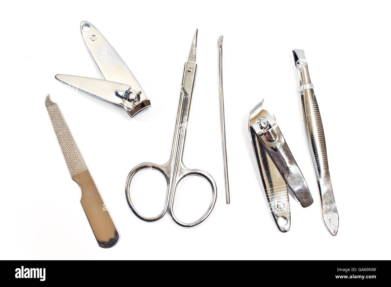 Tools of a manicure set isolated on white Stock Photo