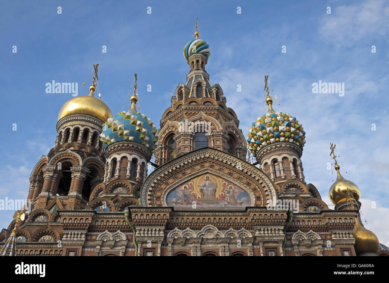 Decorated walls and domes of the Church on the Spilled Blood, St Petersburg, Russia. Stock Photo