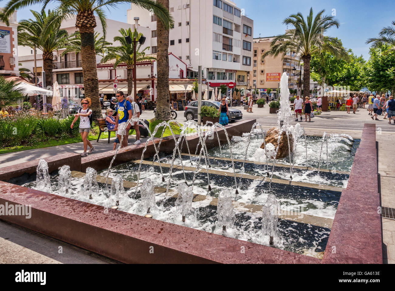 Fountain in the centre of Santa Eularia, Ibiza, Spain Stock Photo