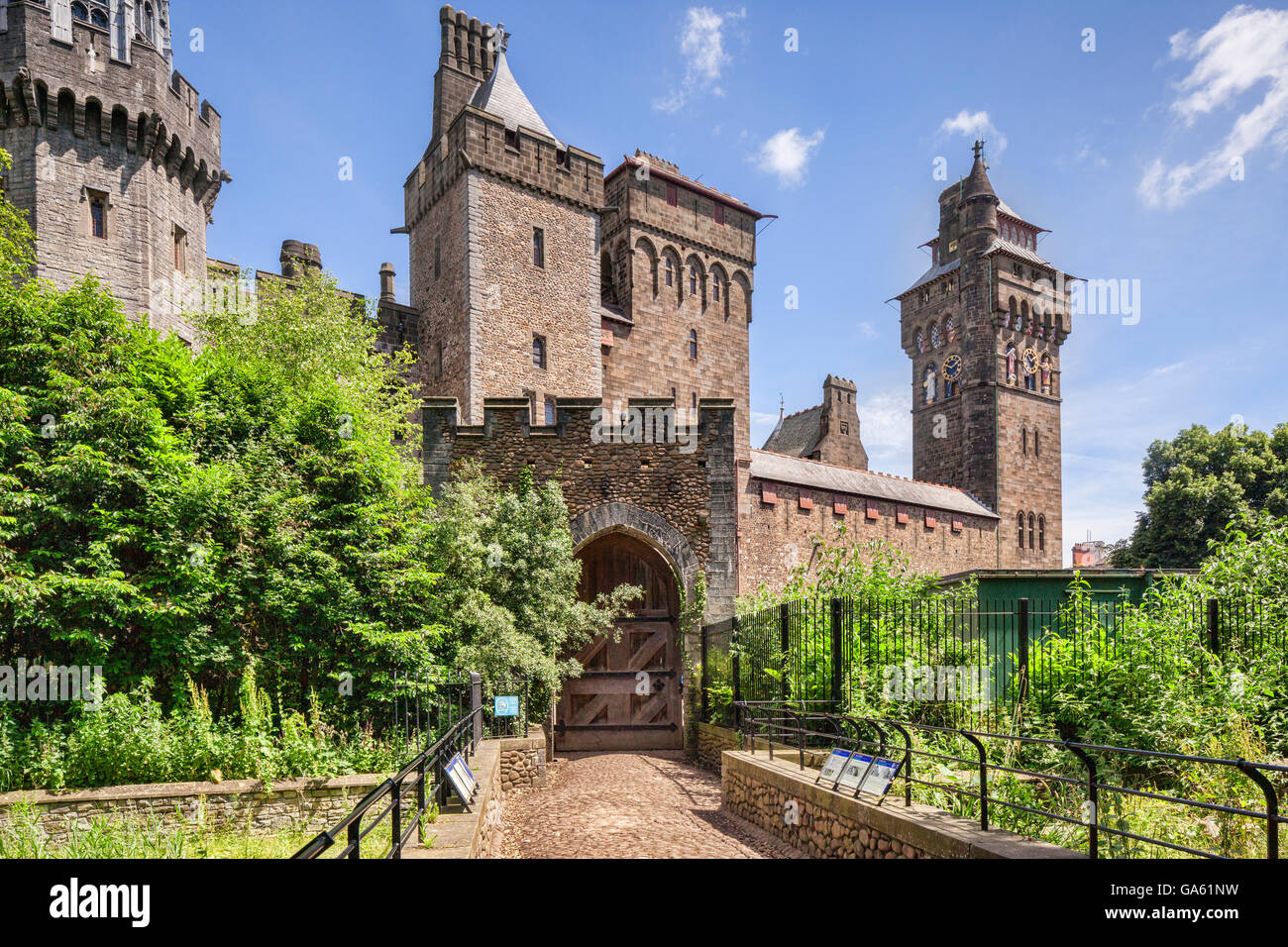 Cardiff, Wales: 27 June 2016 - Cardiff Castle from Bute Park. Stock Photo