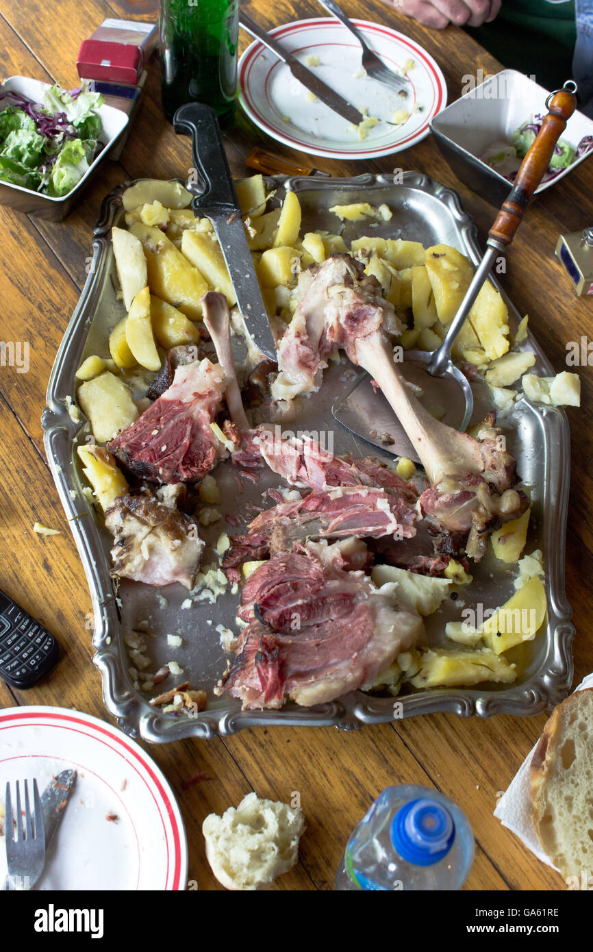 Leftover food on table after dinner Stock Photo