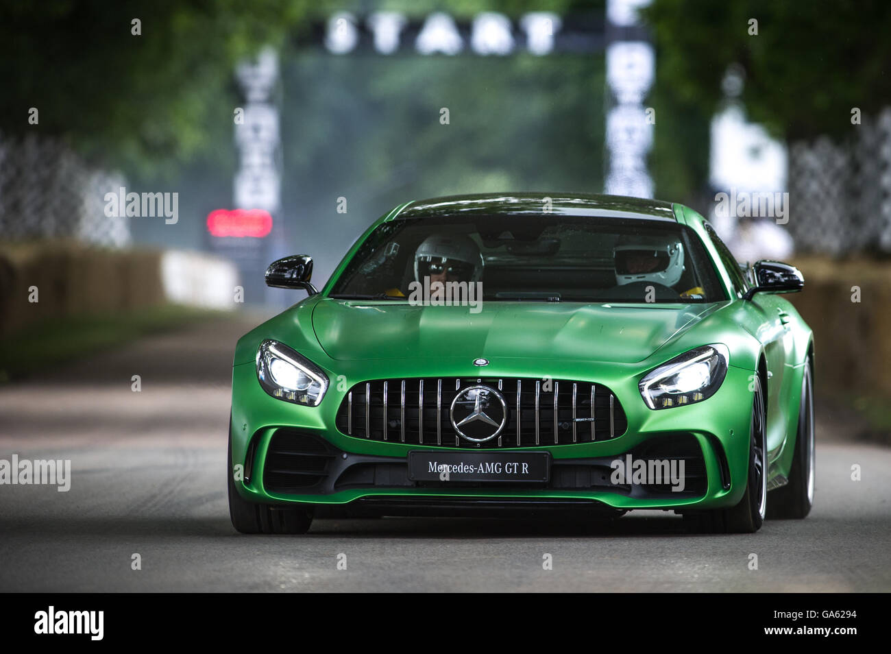 A Mercedes-Benz AMG GT R drives up the hill during the Super Car Run at the Goodwood Festival of Speed 2016 Stock Photo