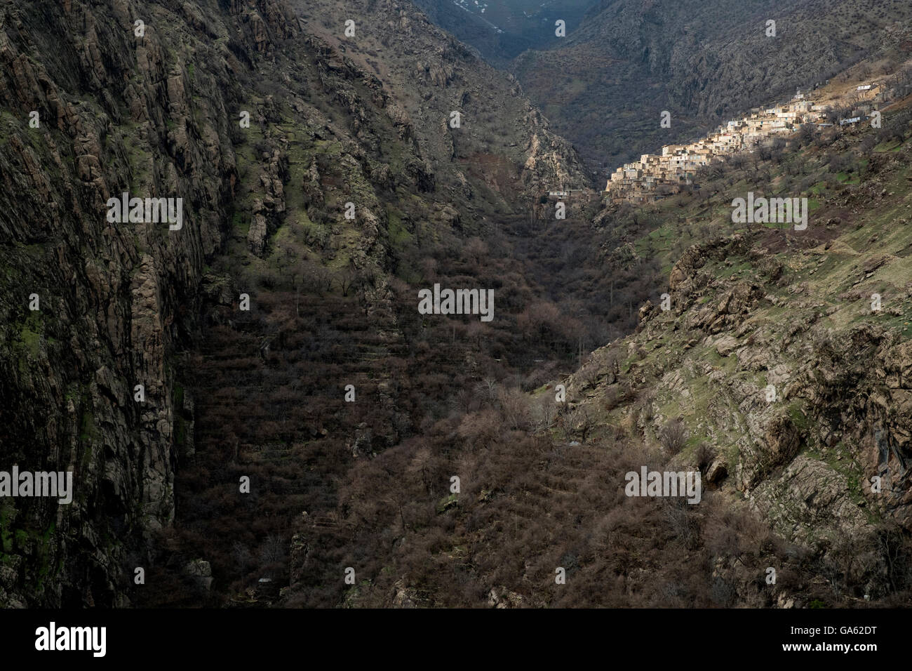 Hewraman Village is located in Challenging Valley in Zagros Mountain. Stock Photo