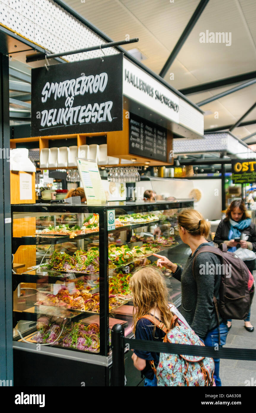 Smørgesbrød og Delikatesser sign outside a Danish food shop Stock Photo