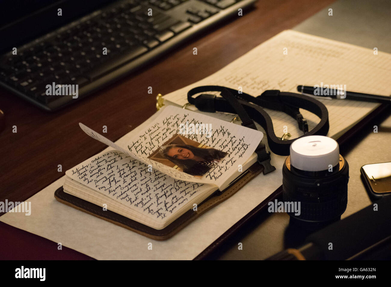 journal on desk Stock Photo