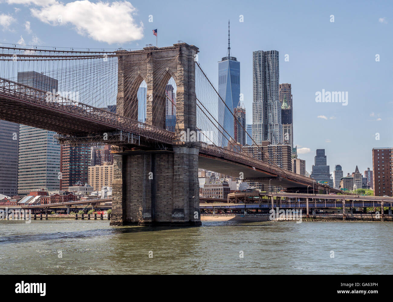 Brooklyn Bridge is a hybrid cablestayed/suspension bridge in New York