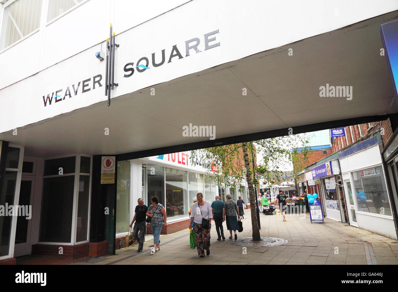 Shoppers in the Weaver Square shopping area of Northwich, Cheshire