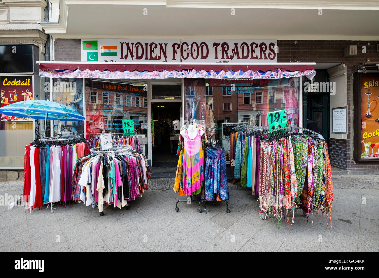 Indian shop on Karl Marx Strasse in multicultural district of Neukolln in Berlin Germany Stock Photo