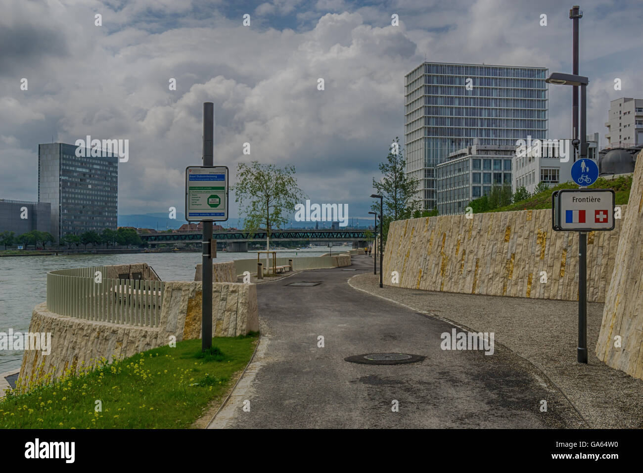 Basel, Rheinuferweg, Novartis Campus Stock Photo