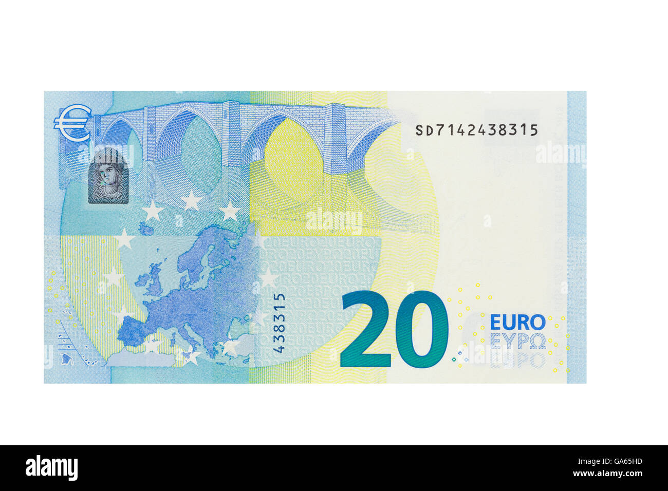 Twenty Euro banknote on a white background Stock Photo