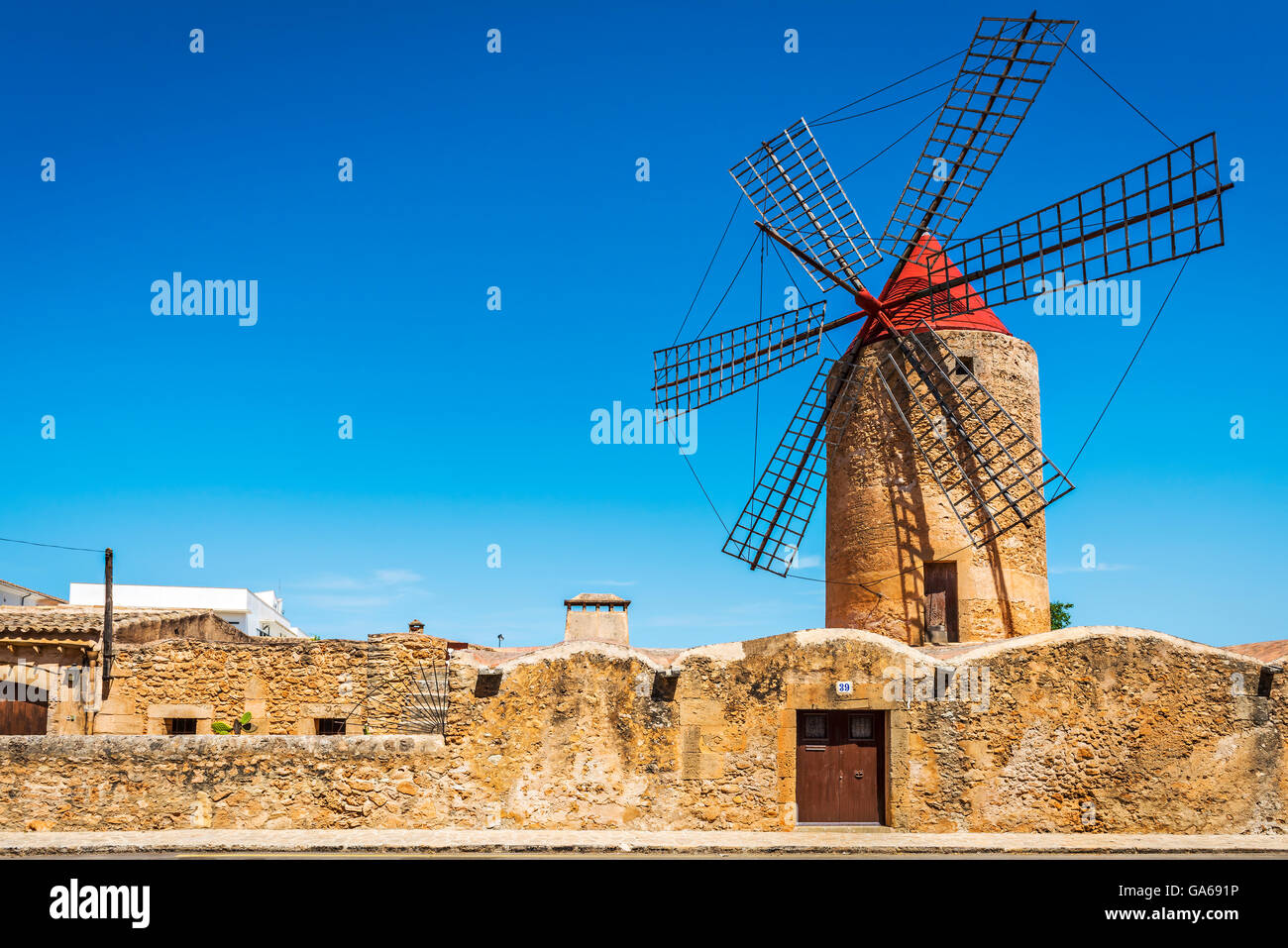 Windmill Moli den Xina in Algaida, Majorca, Spain, Europe Stock Photo