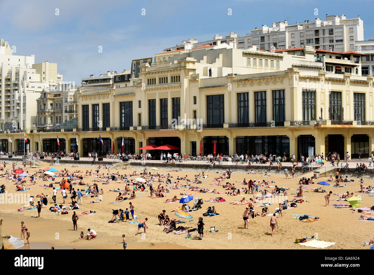 Beach seafront people Biarritz France Stock Photo