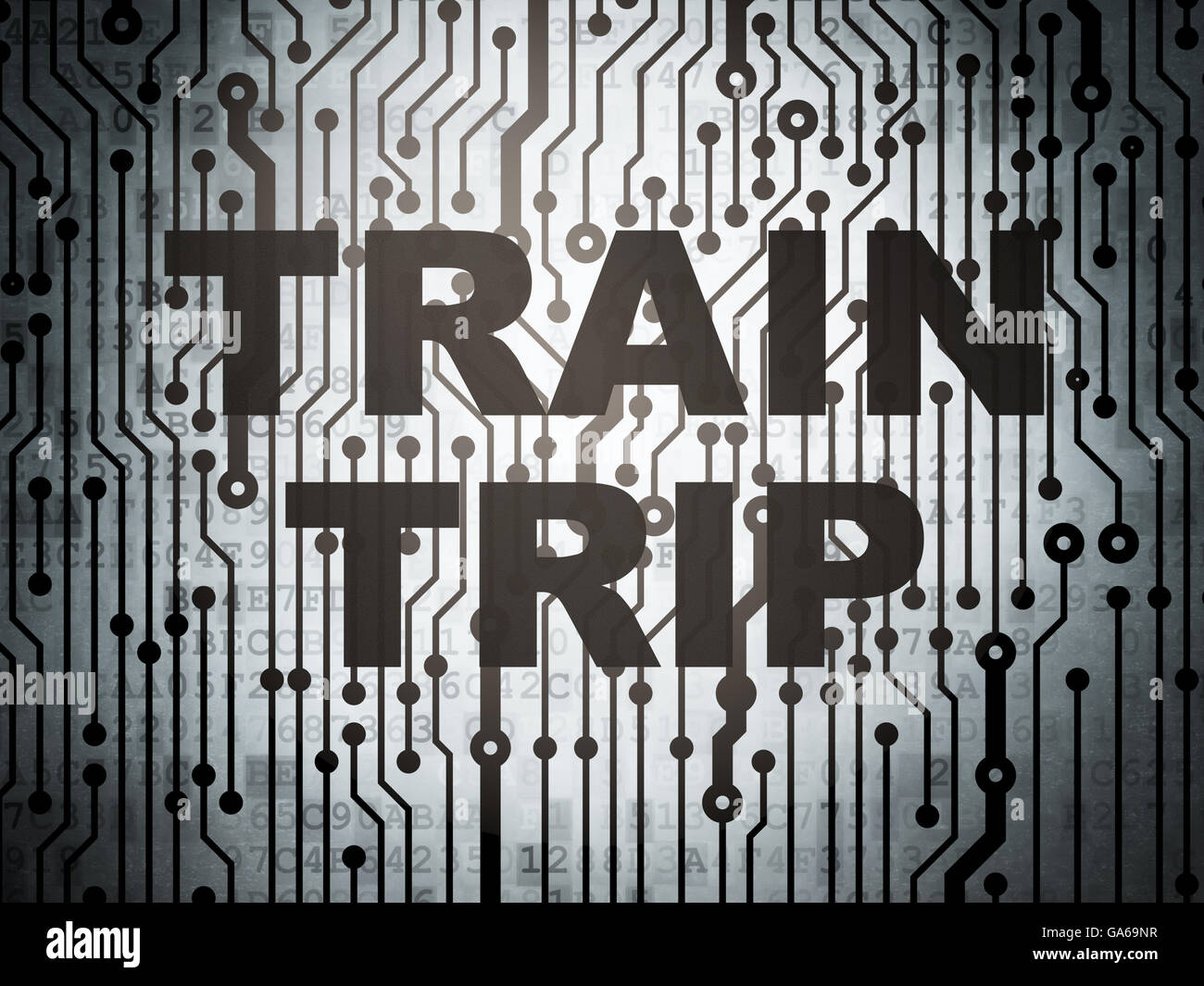 Tourism concept circuit board with Train Trip Stock Photo Alamy