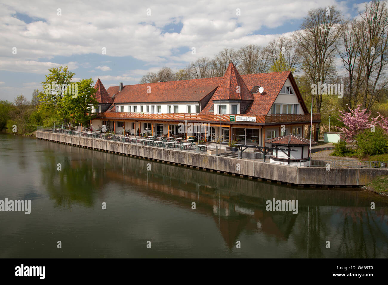 King's Boothaus, hotel and restaurant, Datteln-Hamm-Kanal, canal, Hamm, Ruhr Area, North Rhine-Westphalia Stock Photo