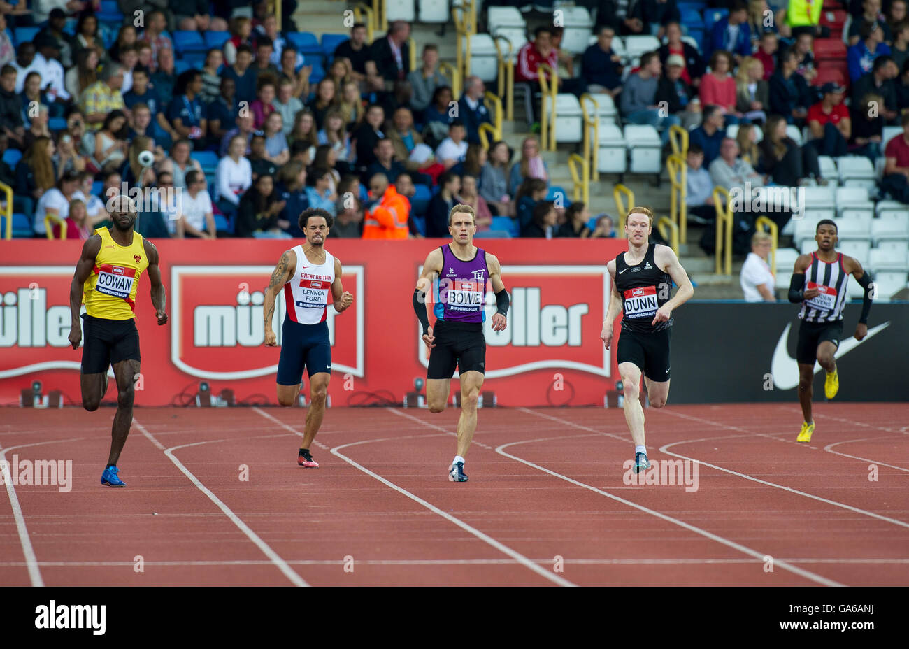 Birmingham 25th June 2016,Dwayne Cowan competing in the Men's 400m