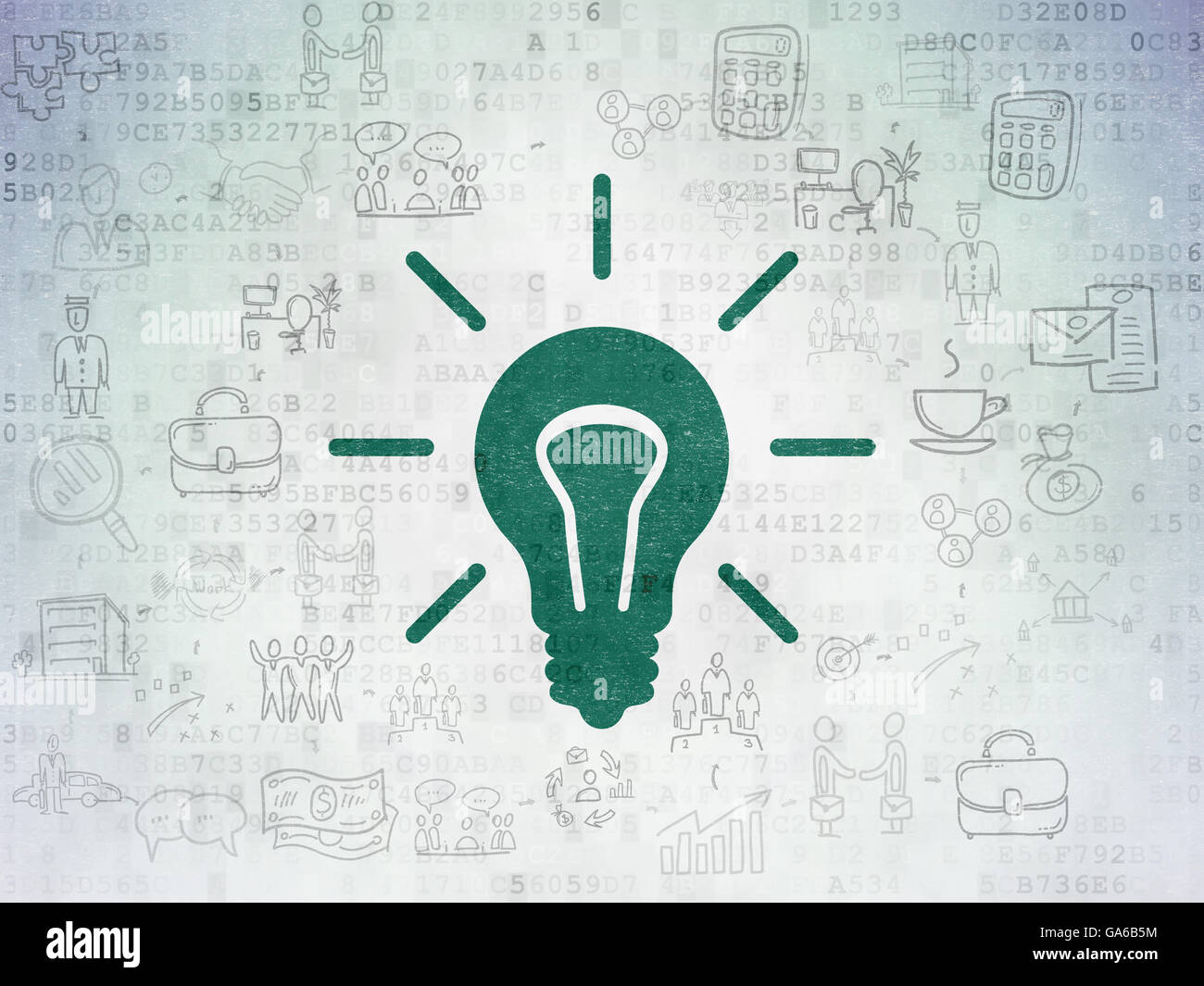 Finance concept: Light Bulb on Digital Data Paper background Stock ...
