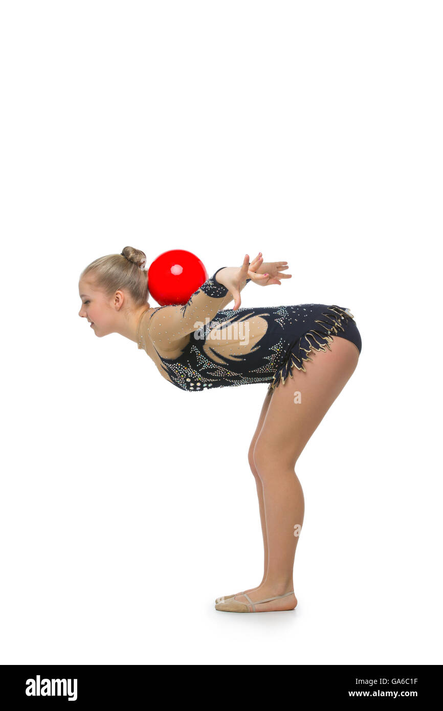Beautiful gymnast girl with red ball Stock Photo Alamy