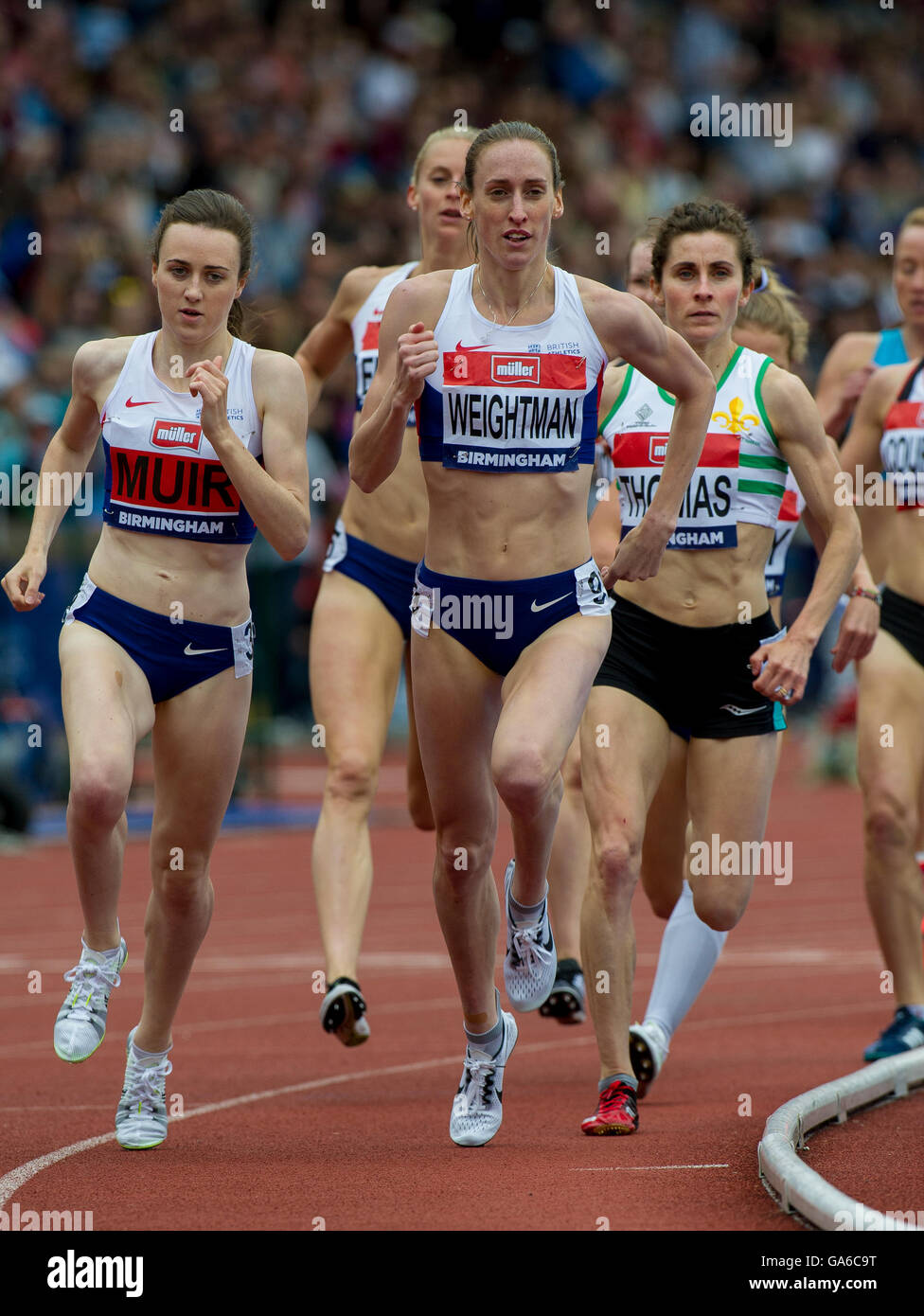 Birmingham 25th June 2016, Laura Muir and Laura Weightman compete in the womens 1500m during day three of the British Championsh Stock Photo