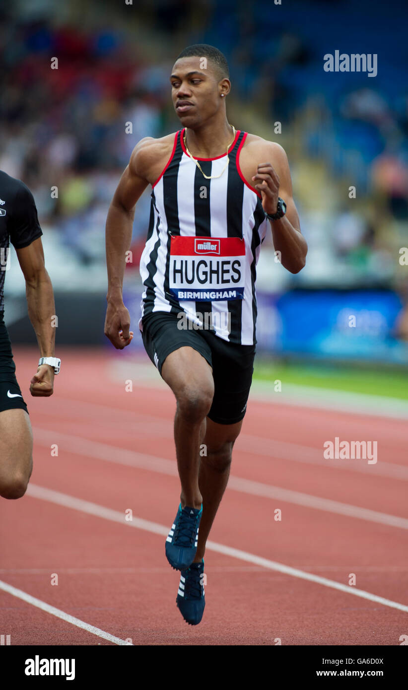 Birmingham 25th June 2016, Zharnel Hughes competes in the mens 200m during day three of the British Championships Birmingham at Stock Photo