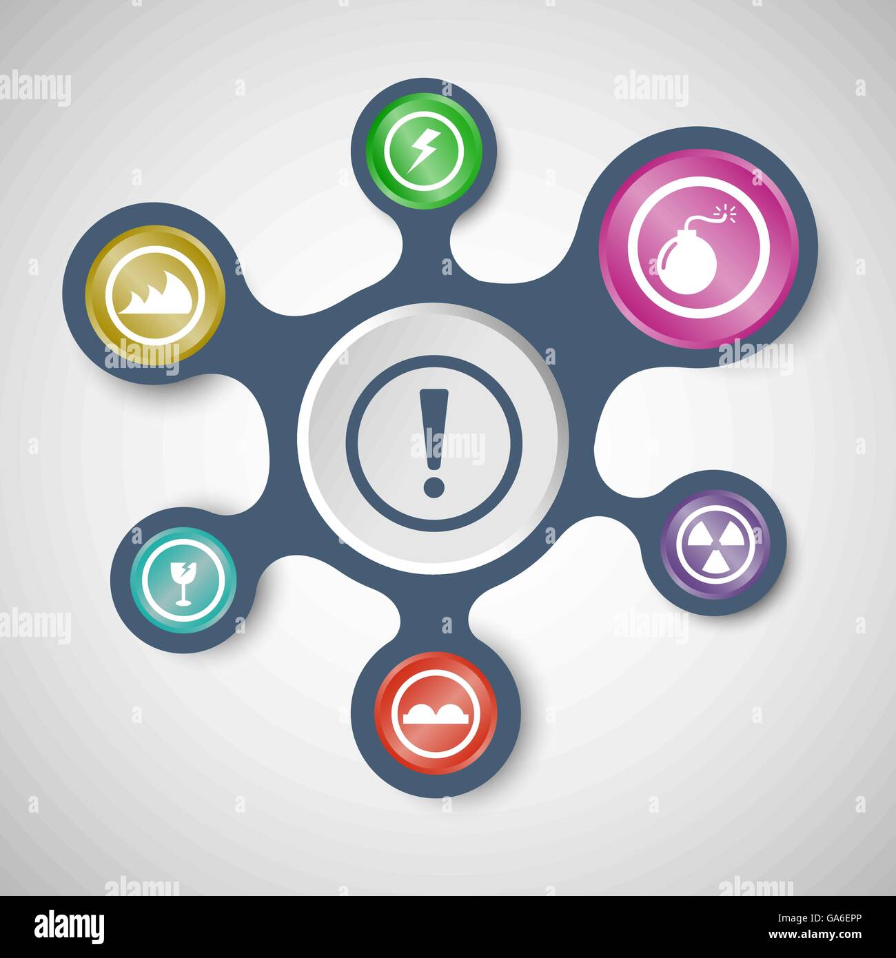 Warning sign infographic templates with connected metaballs, stock vector Stock Vector