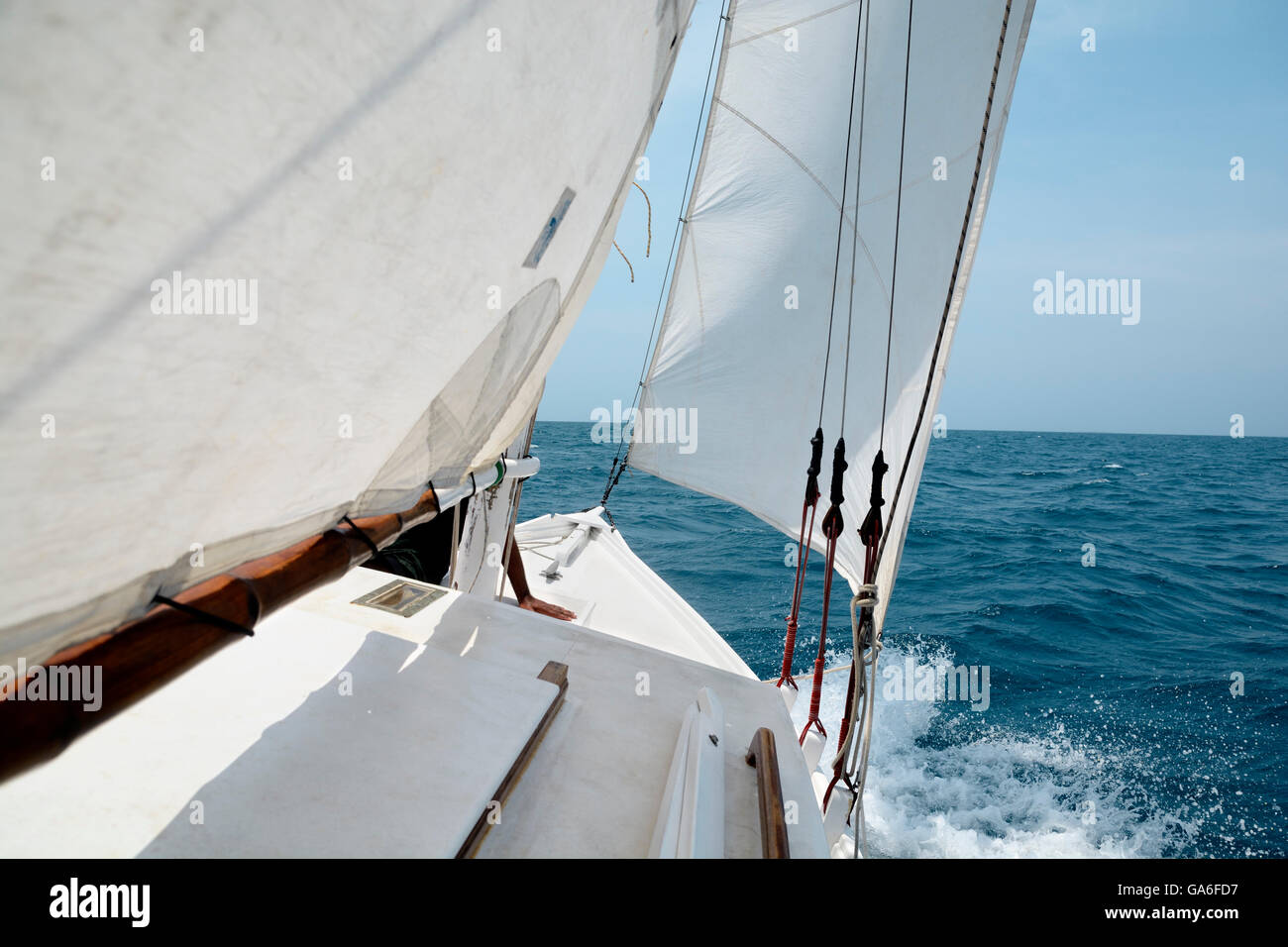 View from the deck of a sailboat Stock Photo