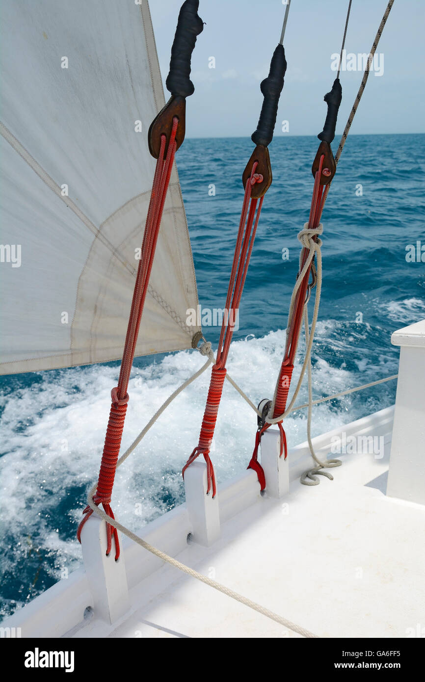Some of the rigging on a sailboat Stock Photo