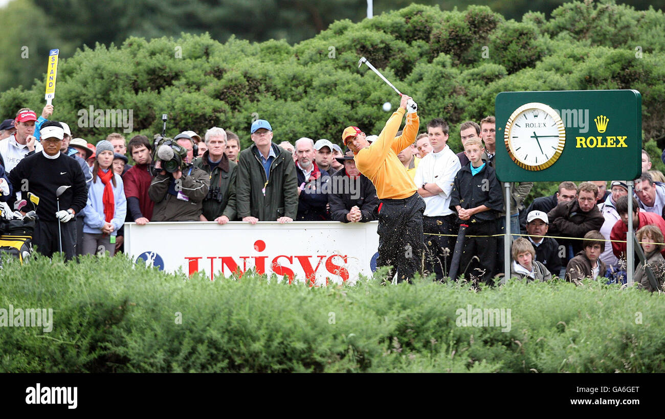 Spain's Sergio Garcia in action during the third day of The 136th Open Championships at Carnoustie, Scotland. Stock Photo