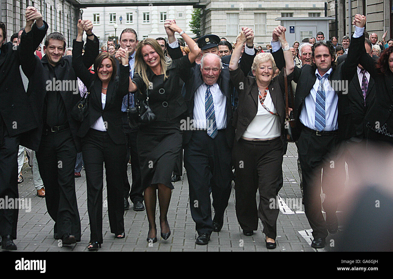 The family of Rachel O'Reilly cheer after leaving the Central Criminal Court, Dublin. Stock Photo