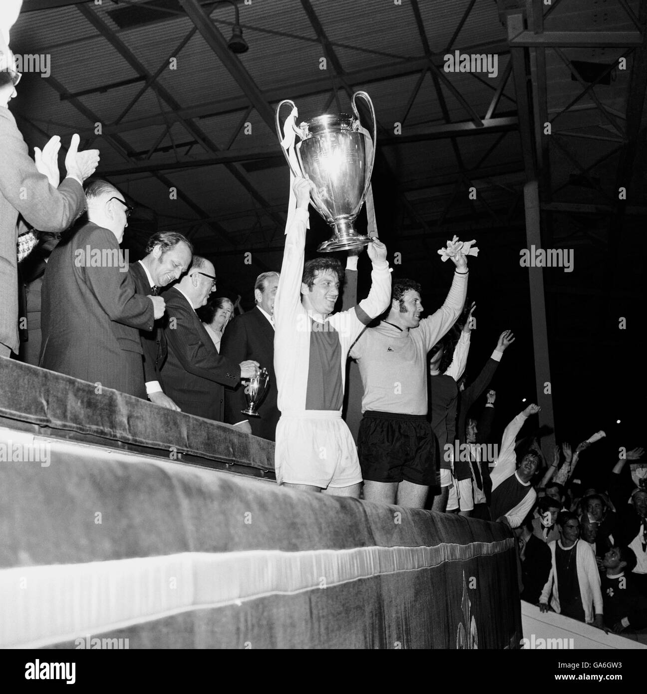 Ajax captain velibor vasovic holds up the european cup hires stock