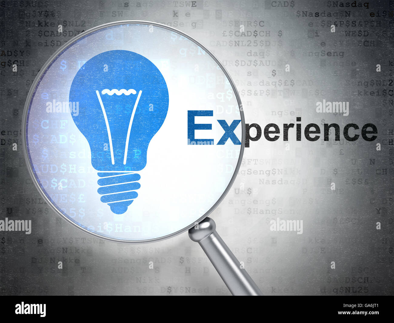 Finance concept Light Bulb and Experience with optical glass Stock