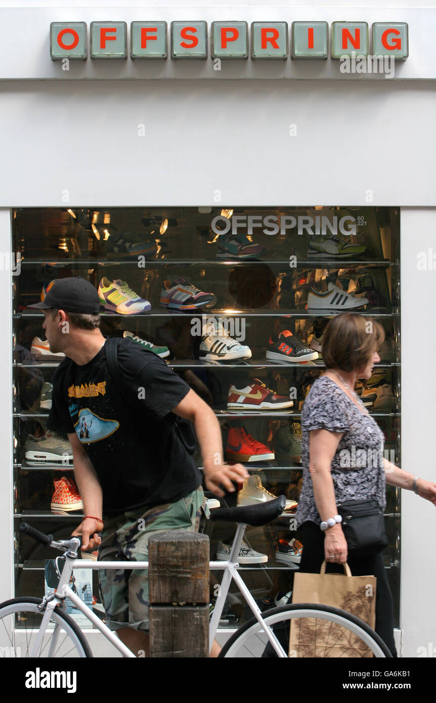 General view of an Offspring shoe outlet in Covent Garden, central London. Stock Photo